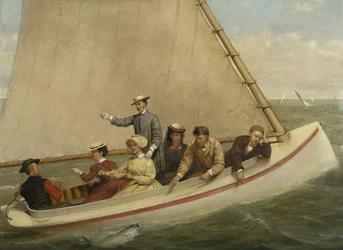 Horgászat egy catboatból a Great South Bayben, 1871